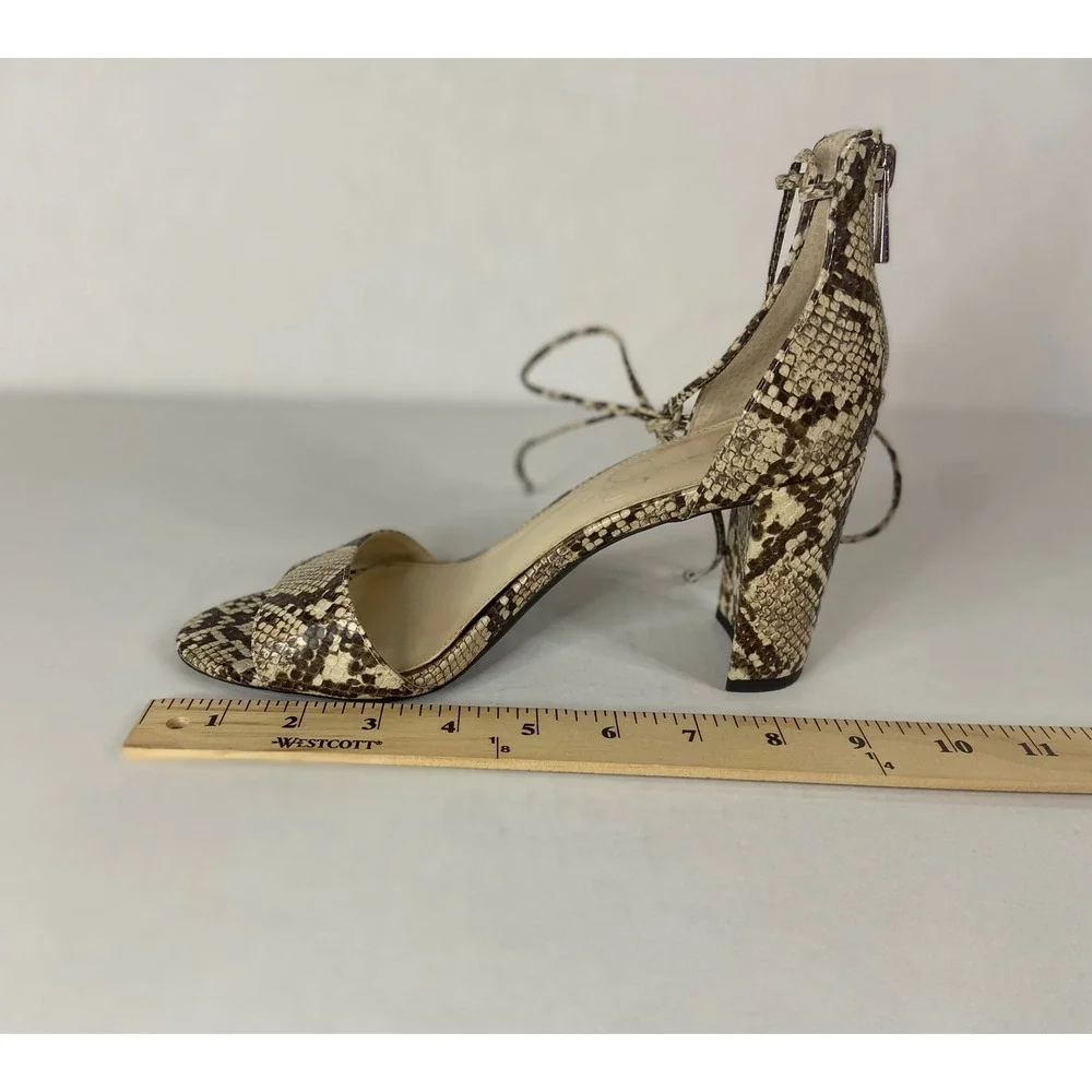 Jessica Simpson Snakeskin Lace Up Block Heel Sandals Brown‎ Tan 8M